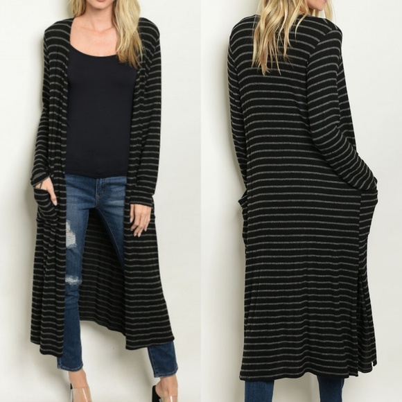 Sweetbb Sweaters - Last 1!!!   Black Grey Stripe Duster